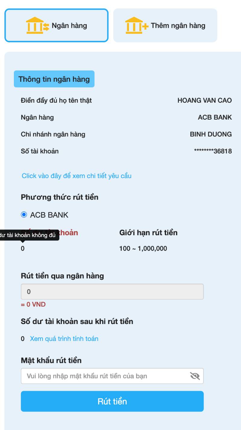 Nhập số tiền cần rút